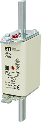 NV/NH 1C gG KOMBI 20A/500V Nožová pojistková vložka NV/NH KOMBI, velikost NH 1C, charakteristika gG, 2