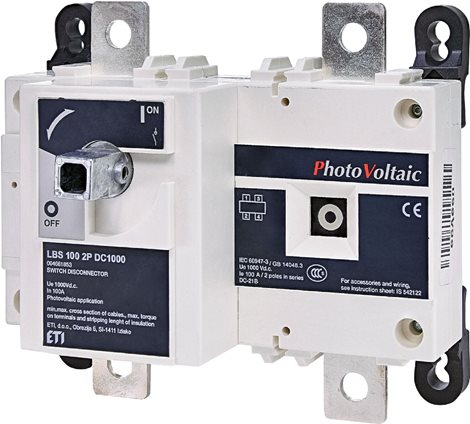 LBS 100 2P DC1000 Otočný odpínač LBS 100 2P DC1000, 100A, 2P, 1000V DC (500V/pól)