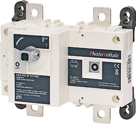 LBS 250 2P DC1000 Otočný odpínač LBS 250 2P DC1000, 250A, 2P, 1000V DC (500V/pól)