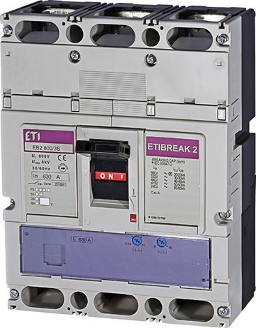 EB2 800/3S 630A 3p Kompaktní jistič EB2 800/3S, 3-pólový, In = 630A, Ics = 50kA, Icn = 50kA (400/415 1
