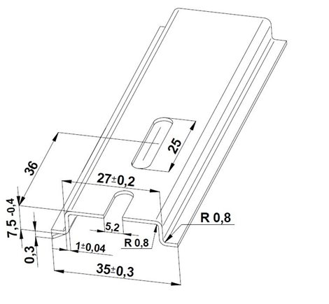 Lišta TH 35x7,5 - 2000 mm perforovaná, pozink modrý, 5,2x25, cena za jeden kus