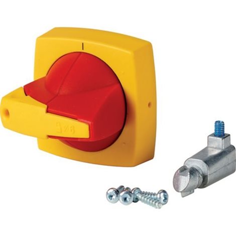 K2SDR/P Červeno-žlutá ovládací páka, montáž na dveře, uzamykatelná visací zámek 6x6mm