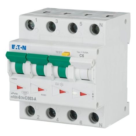 mRB6-6/3N/C/003-A Chránič s nadproud.ochranou, Ir=250A, typ A, 3+N, 6kA, char C, In=6A, Idn=0.03A