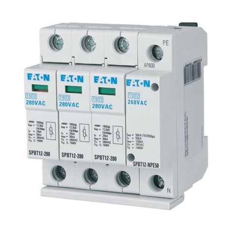 SPBT12-280-3+NPE50 Svodič přepětí třídy T1+T2 (B+C), 3-pól+N/PE (N/PE 50kA), TN-S, TT
