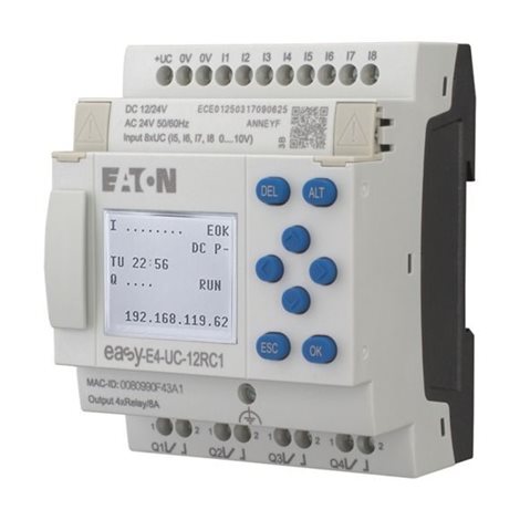 EASY-E4-UC-12RC1 Řídicí relé easyE4 s displejem, 12/24V DC, 24V AC, 8 vstupů, 4 réleové vý