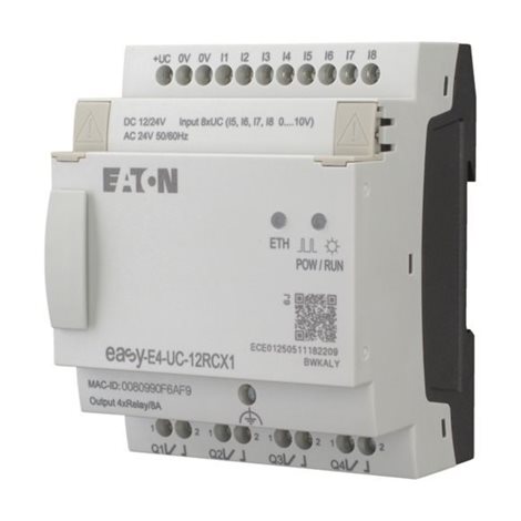 EASY-E4-UC-12RCX1 Řídicí relé easyE4 bez displeje, 12/24V DC, 24V AC, 8 vstupů, 4 réleové 