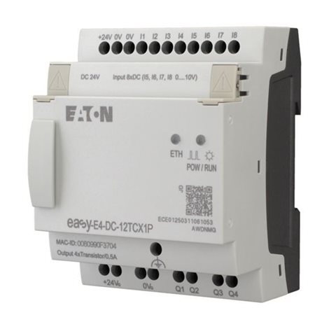 EASY-E4-DC-12TCX1P Řídicí relé easyE4 bez displeje, 24V DC, 8 vstupů, 4 tranzistorové výst