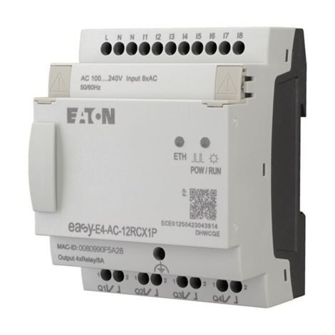 EASY-E4-AC-12RCX1P Řídicí relé easyE4 bez displeje, 100-240V AC/DC, 8 vstupů, 4 réleové vý