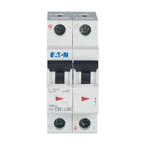 FAZ-C50/2-DC Jistič FAZ, pro stejnosměrný proud, char C, 2-pólový, In=50A, Icu=10kA (ČSN EN 60947-2)