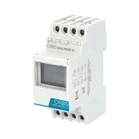 Hodiny spínací ORBIS DATA MICRO 2+, dig., týdenní, 2kan., 2mod., se zálohou, šedé, na DIN 2