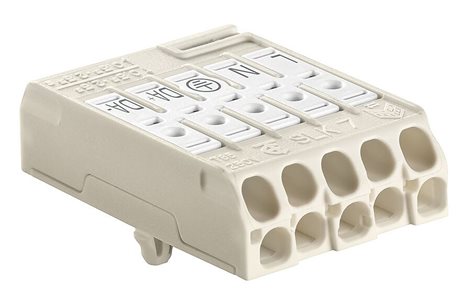 Svorkovnice SLK 7/5 E-SCHR (L-N-E-DA+-DA-) pro svítidla, bezšroubová, PC, bílá /88168390