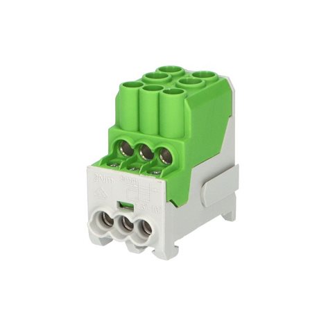 Blok pro rozdělení fází UVB 100 PE, 1pól., 101A, AL/CU, 1000V, zelený, na DIN 1