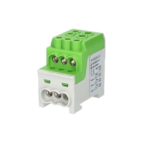 Blok pro rozdělení fází UVB 200 PE, 1pól., 200A, AL/CU, 1000V, zelený, na DIN 1