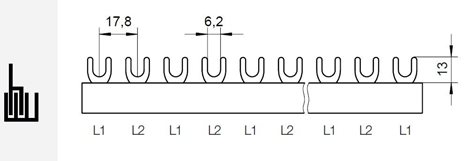Prop. lišta G-2L-210/16, vidlička, 2pól., 80A, rozteč 17,8mm, 12mod 2