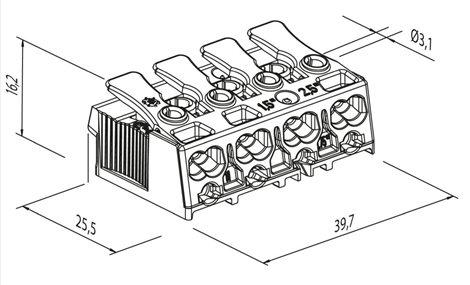 Svorkovnice SLK 3/4 E-SCHR (N-E-1-2) pro svítidla, bezšroubová, PC, bílá /88167530 4