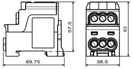 Blok pro rozdělení fází UVB 200 L B, 1pól., 200A, 1000V, hnědý, na DIN