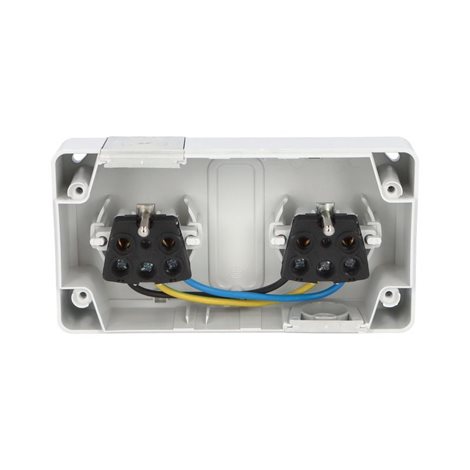ATLAS 2K IP55 Zásuvka 2x 2P+PE, 2-násobná vodorovná s ochr. kolíkem, šedá 3