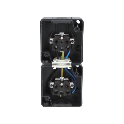 ATLAS 2K IP55 Zásuvka 2x 2P+PE, 2-násobná svislá s ochr. kolíkem, antracitová 2