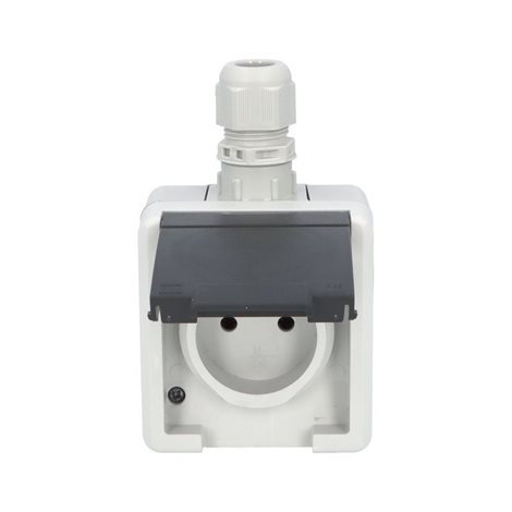 ATLAS 2K IP65 Zásuvka 2P+PE s vývodkou M20, na povrch, šedá 3