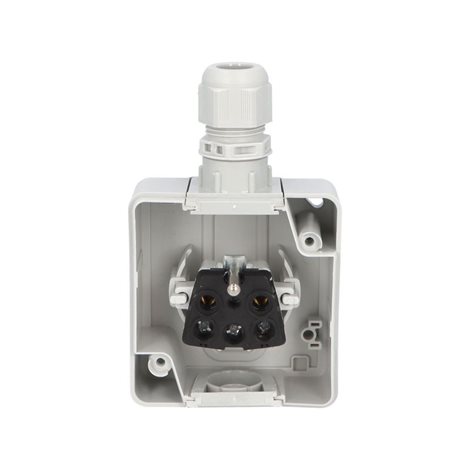 ATLAS 2K IP65 Zásuvka 2P+PE s vývodkou M20, na povrch, šedá 2