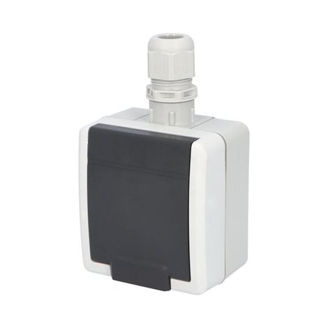 ATLAS 2K IP65 Zásuvka 2P+PE s vývodkou M20, na povrch, šedá 1