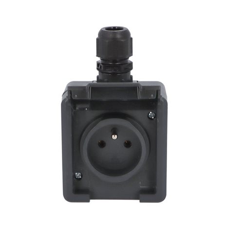 ATLAS 2K IP65 Zásuvka 2P+PE s vývodkou M20, na povrch, antracitová 2