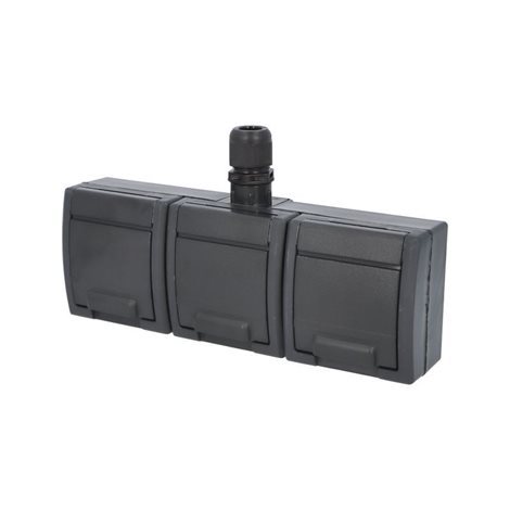 ATLAS 2K IP65 Zásuvka 3x 2P+PE, 3-násobná vodorovná s vývodkou M20, na povrch, antracitová 1