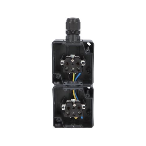 ATLAS 2K IP65 Zásuvka 2x 2P+PE, 2-násobná svislá s vývodkou M20, na povrch, antracitová 2