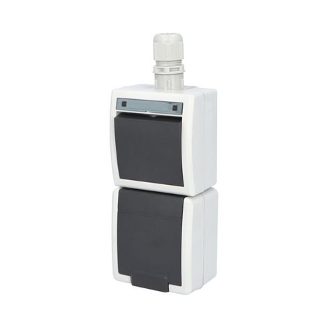 ATLAS 2K IP65 Přepínač č.6+zásuvka 2P+PE svisle s ochr. kolíkem, šedý 2