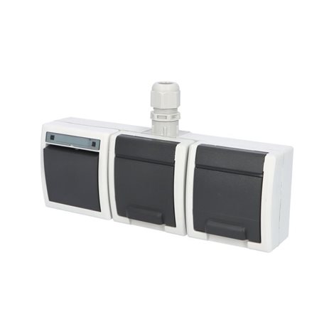 ATLAS 2K IP65 Přepínač č.6+zásuvka 2x2P+P, 2-násobná vodorovně s vývod. M20,na povrch,šedá 1