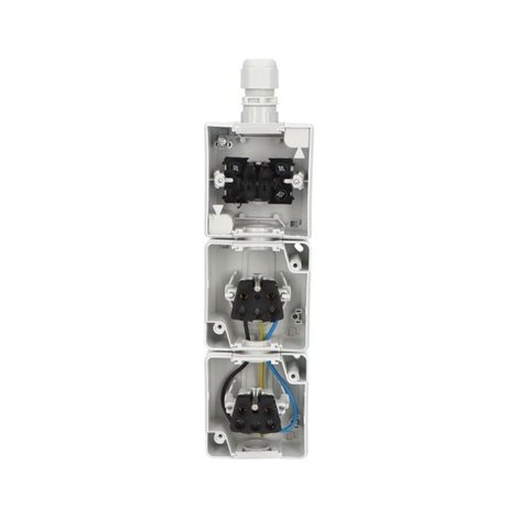ATLAS 2K IP65 Přepínač č.6+zásuvka 2x 2P+PE, 2-násobná svisle s ochr. kolíkem, šedý 2