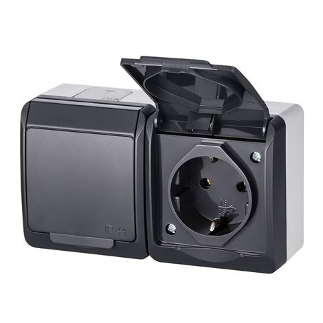 GALATEA IP44 Zásuvka 2x 2P+PE SCHUKO, 2-nás. vodorovná (antracit) 3