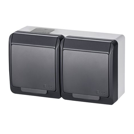 GALATEA IP44 Zásuvka 2x 2P+PE SCHUKO, 2-nás. vodorovná (antracit) 1