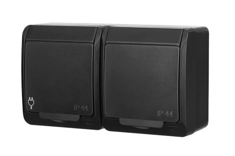 GALATEA IP44 Zásuvka 2x 2P+PE SCHUKO, 2-nás. vodorovná (černá)