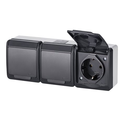 GALATEA IP44 Zásuvka 3x 2P+PE SCHUKO, 3-nás. vodorovná (antracit) 1