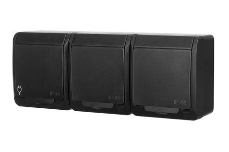 GALATEA IP44 Zásuvka 3x 2P+PE SCHUKO, 3-nás. vodorovná (černá)