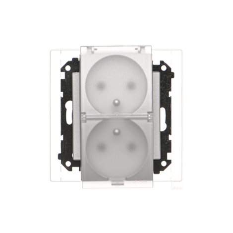 TGZ2BMCZ.01/143A Zásuvka silová 2P+T 2 násobná, IP44 se clonkami víčko průhledné 16A/250V hliník mat 3