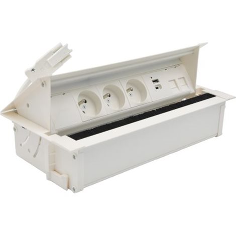 48730E30BK00000-33 Mediaport Cover: 3 zásuvky + USB nabíječka + kryt pro 2 konektory RJ45 bílá