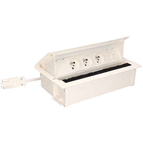 48730E300K00000-33 Mediaport Cover 3 zásuvky+kryt pro 2 kon. RJ45, 10cm kabel bez zástrčky