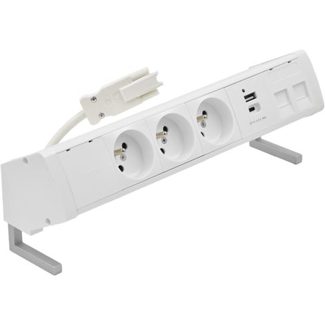 48410E30BK00000-33 Zásuvk. blok na desku stolu 3 zásuvky+USB nabíječka(typ A+C)+kryt pro 2 kon. RJ45