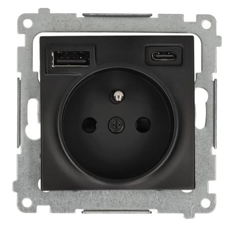 DGZ1ZUSB2CA.01/49 Zásuvka silová 1 násobná typ E s 2 násobnou USB nabíječkou typ A + C
