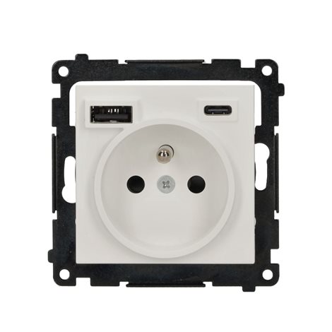 TGZ1ZUSB2CA.01/111 Zásuvka 1 násobná typ E s 2 násobnou USB nabíječkou typ A+C, 2,1A/5V DC, 16A/230V