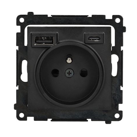 TGZ1ZUSB2CA.01/149 Zásuvka 1 násobná typ E s 2 násobnou USB nabíječkou typ A+C, 2,1A/5V DC, 16A/230V