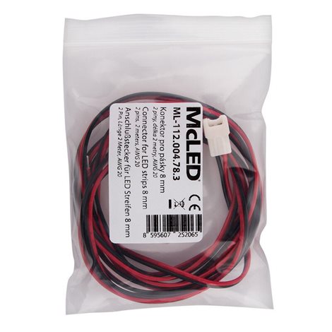 ML-112.004.78.3 Připojovací konektor jednobarevných LED pásků šíře 8 mm, 2 piny, délka 2m, 20AWG 3