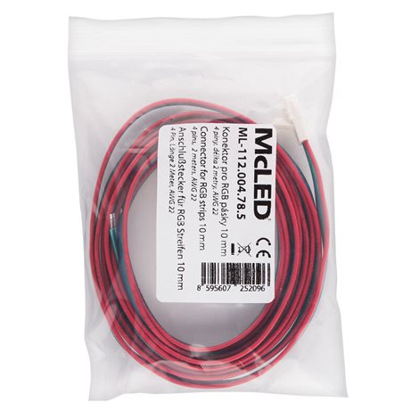 ML-112.004.78.5 Připojovací konektor RGB LED pásků šíře 10 mm, 4 piny, délka 2 metry, 22AWG, max. 3A 4