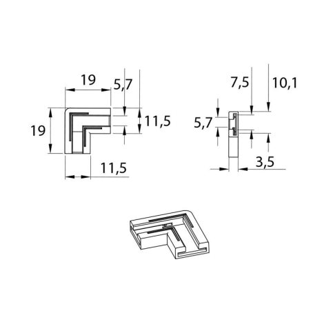 ML-112.006.78.7 Rohová spojka dvou jednobarevných LED pásků šíře 10 mm, 2 piny, max. 5,5 A 2