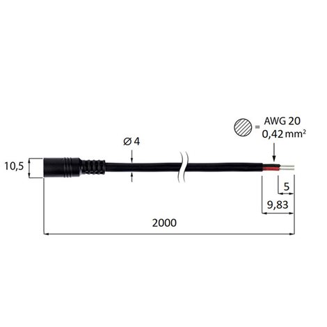 ML-112.050.37.0 Power konektor – zásuvka, volný konec (AWG 20/0,42 mm2), černý, max. 5 A, délka 2 m 3
