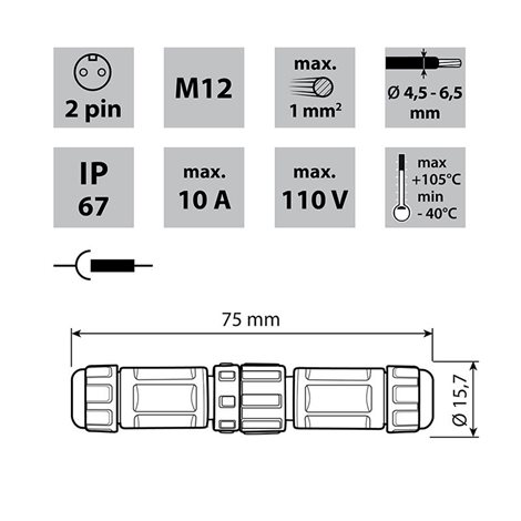 ML-112.206.67.2 Vidlice + zásuvka M12, 2piny, IP67, pájecí 2