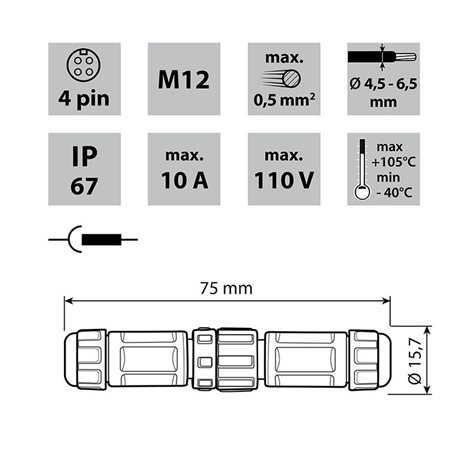 ML-112.208.67.2 Vidlice + zásuvka M12, 4piny, IP67, pájecí 2