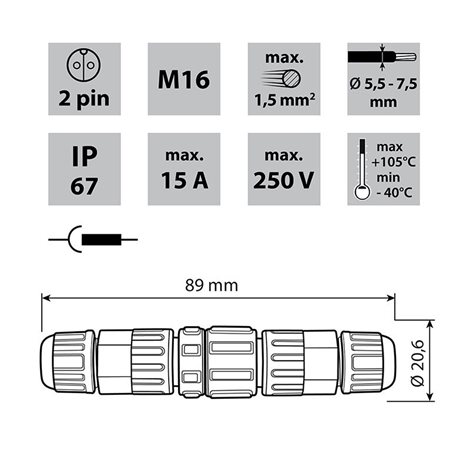 ML-112.210.67.2 Vidlice + zásuvka M16, 2piny, IP67, pájecí 2